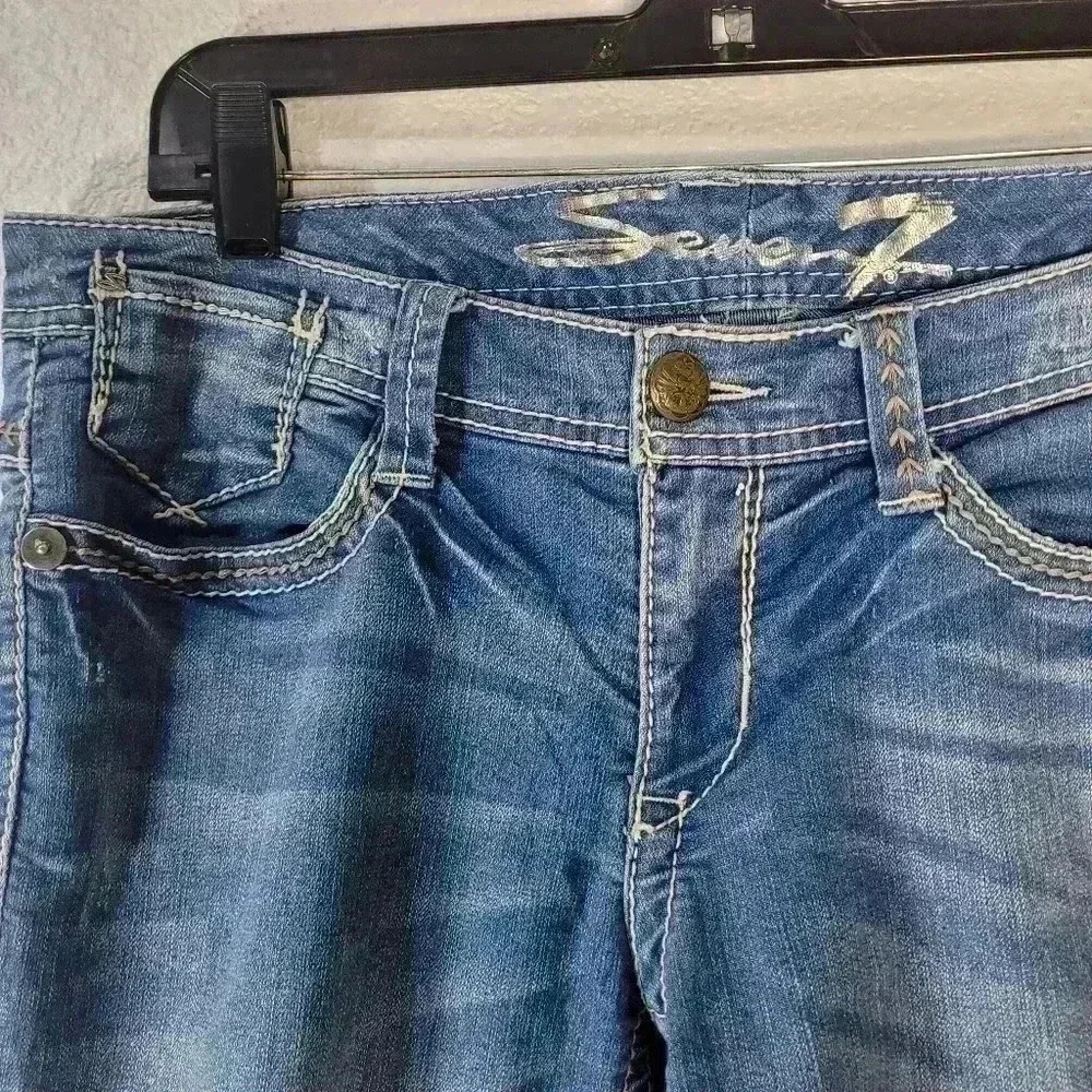 7 Seven For All Mankind Womens Thick Stitch Crop Stretch Denim Jeans Size 8 - Picture 3 of 12